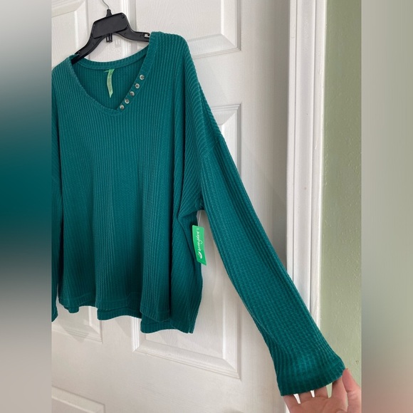 Honeydew Intimates Womens Lounge PJ Top Waffle Knit Dolman Sleeve Green Medium - Picture 3 of 7